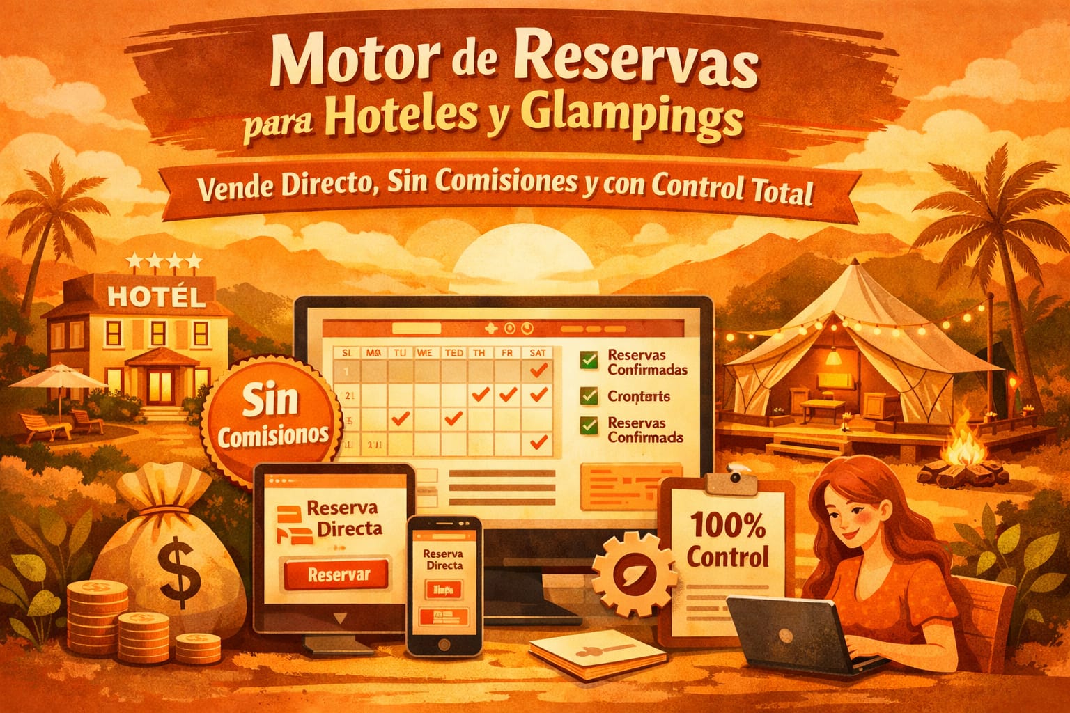 Motor de reservas para hoteles pequeños y glampings: vende directo, sin comisiones y con control total